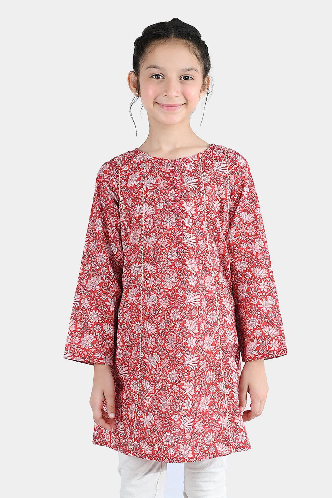 Girls Cotton Printed Kurti Chamak-MAROON