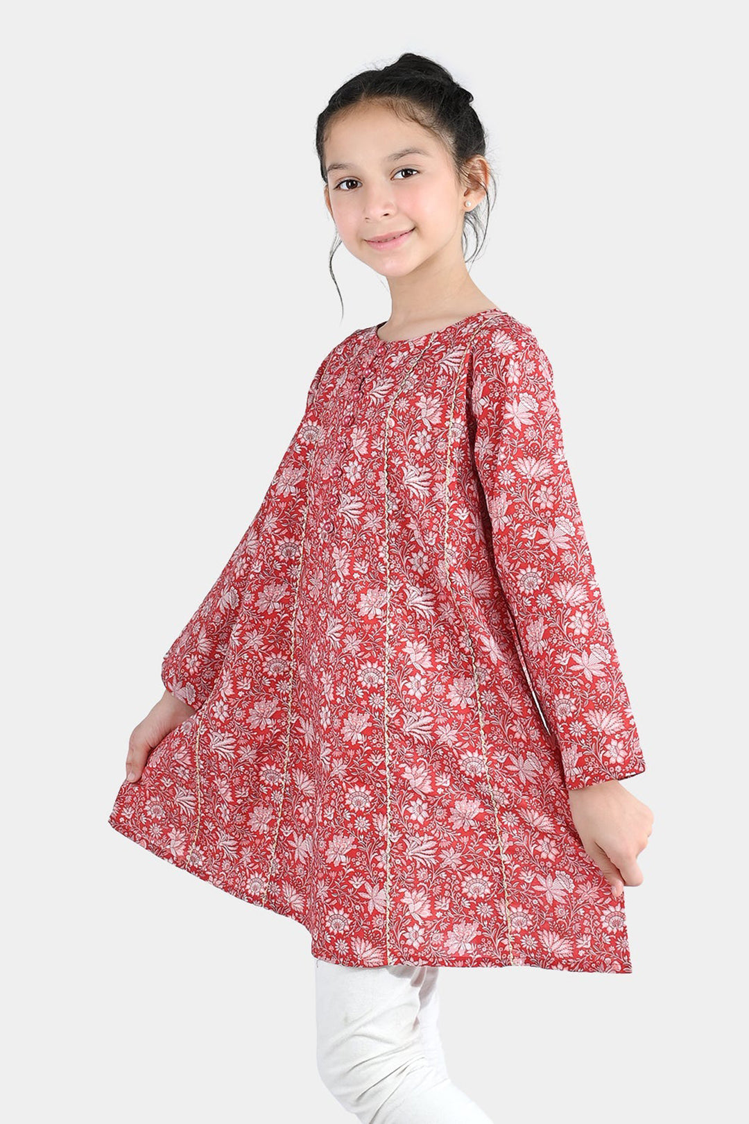 Girls Cotton Printed Kurti Chamak-MAROON