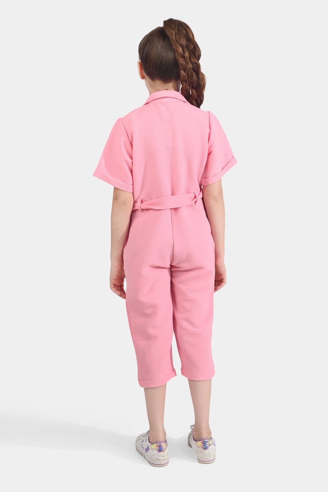 Girls Viscose Jumpsuit Resort Collar-Pink
