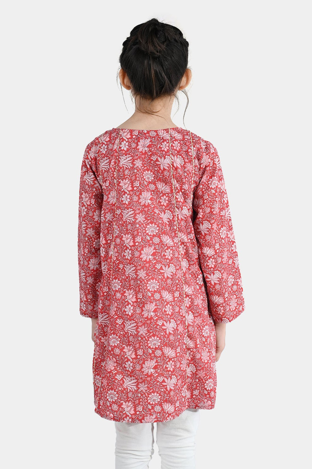 Girls Cotton Printed Kurti Chamak-MAROON