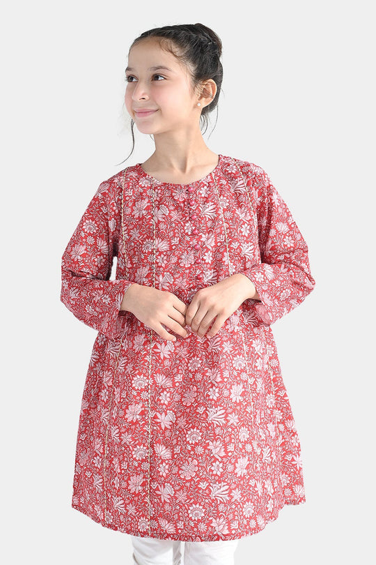 Girls Cotton Printed Kurti Chamak-MAROON