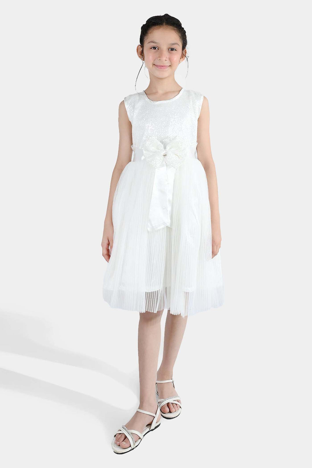 Girls Sequence Fancy Frock Angel-WHITE