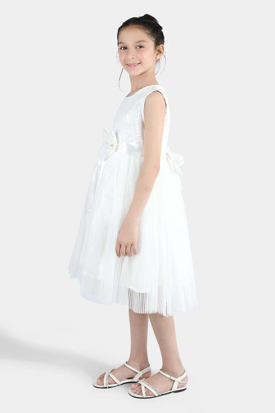 Girls Sequence Fancy Frock Angel-WHITE