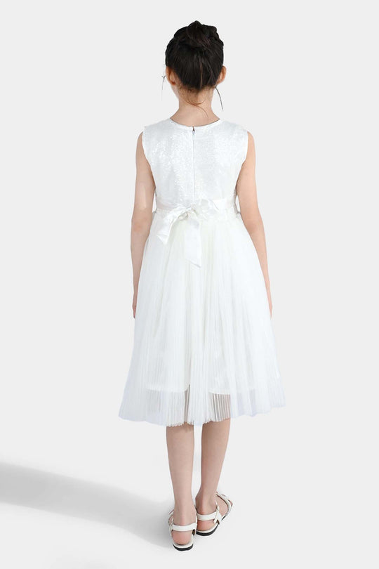 Girls Sequence Fancy Frock Angel-WHITE