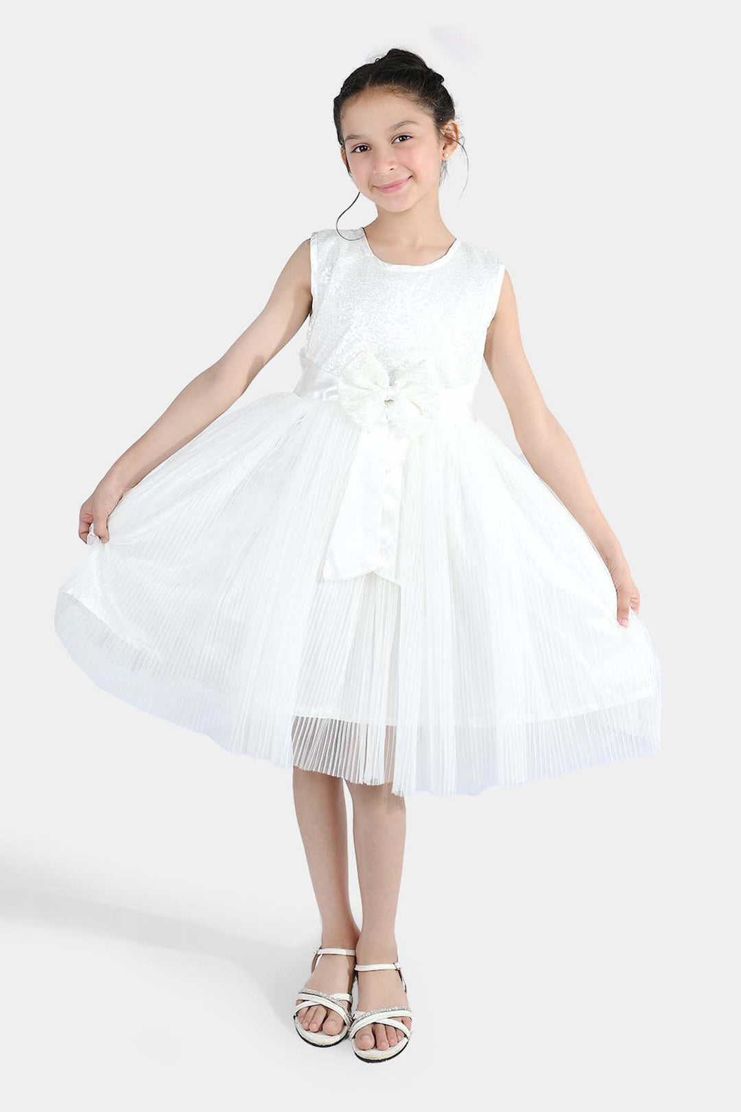 Girls Sequence Fancy Frock Angel-WHITE