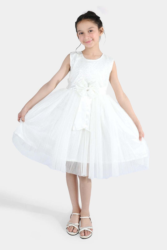 Girls Sequence Fancy Frock Angel-WHITE