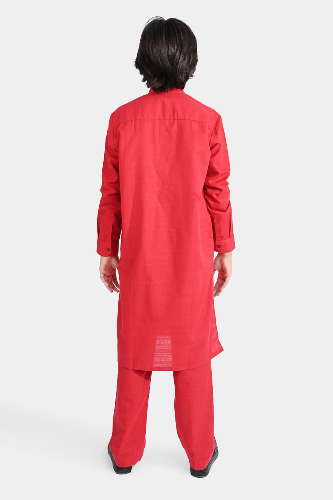 Boys Cotton Slub Shalwar Suit (Cuff Styling)-Reddish