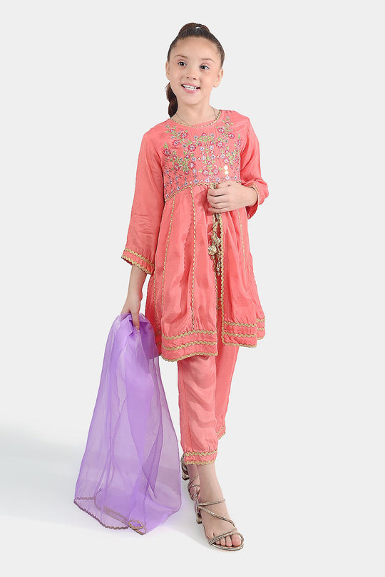 Girls Raw Silk 4Pcs Rashk-E- Chaman-Paradise Pink