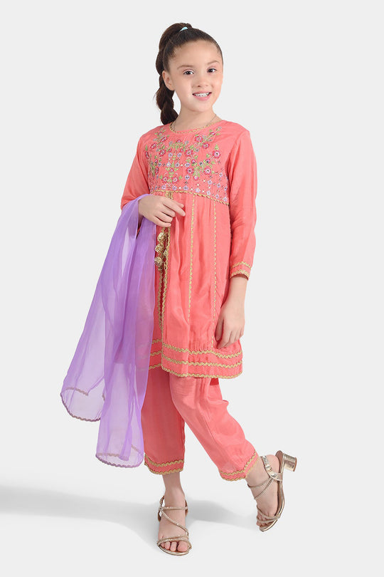 Girls Raw Silk 4Pcs Rashk-E- Chaman-Paradise Pink