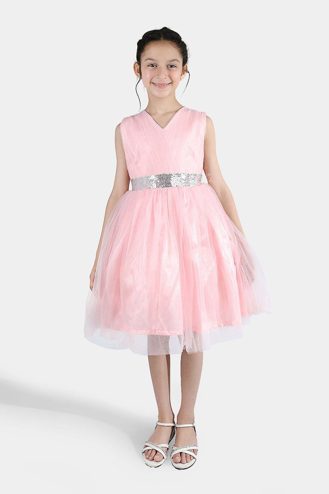 Girls Net Fancy Frock Adorable -Peach