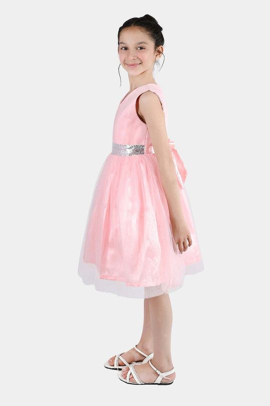 Girls Net Fancy Frock Adorable -Peach