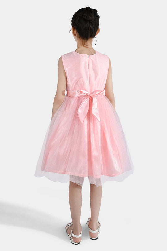 Girls Net Fancy Frock Adorable -Peach