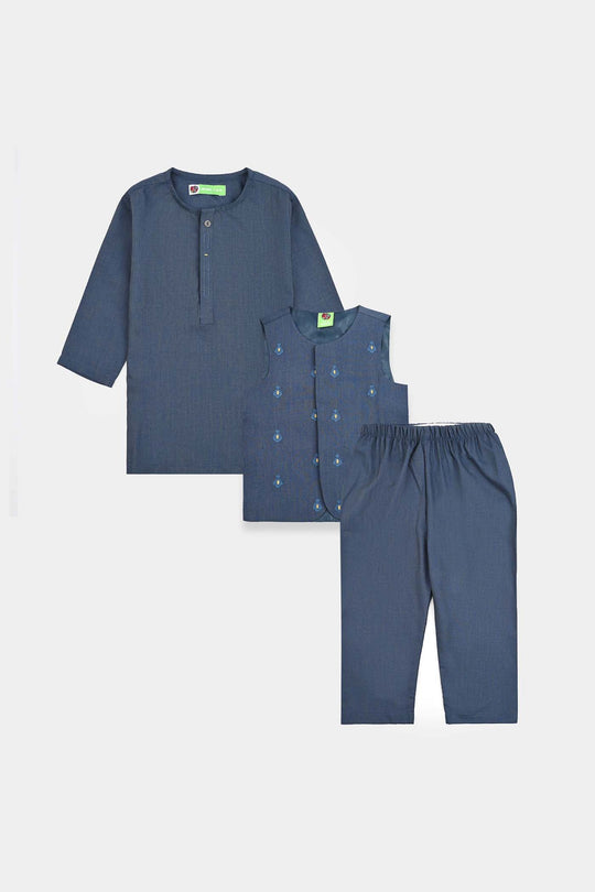 Infant Boys Poly Viscose 3 Piece Suit (Monotone)-Blue