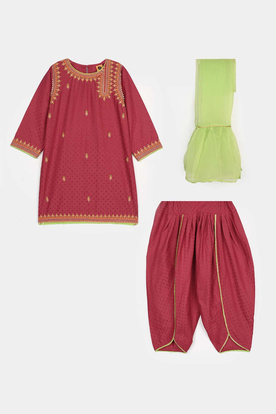 Girls Viscose 3-Piece Set (Falak) - Magenta