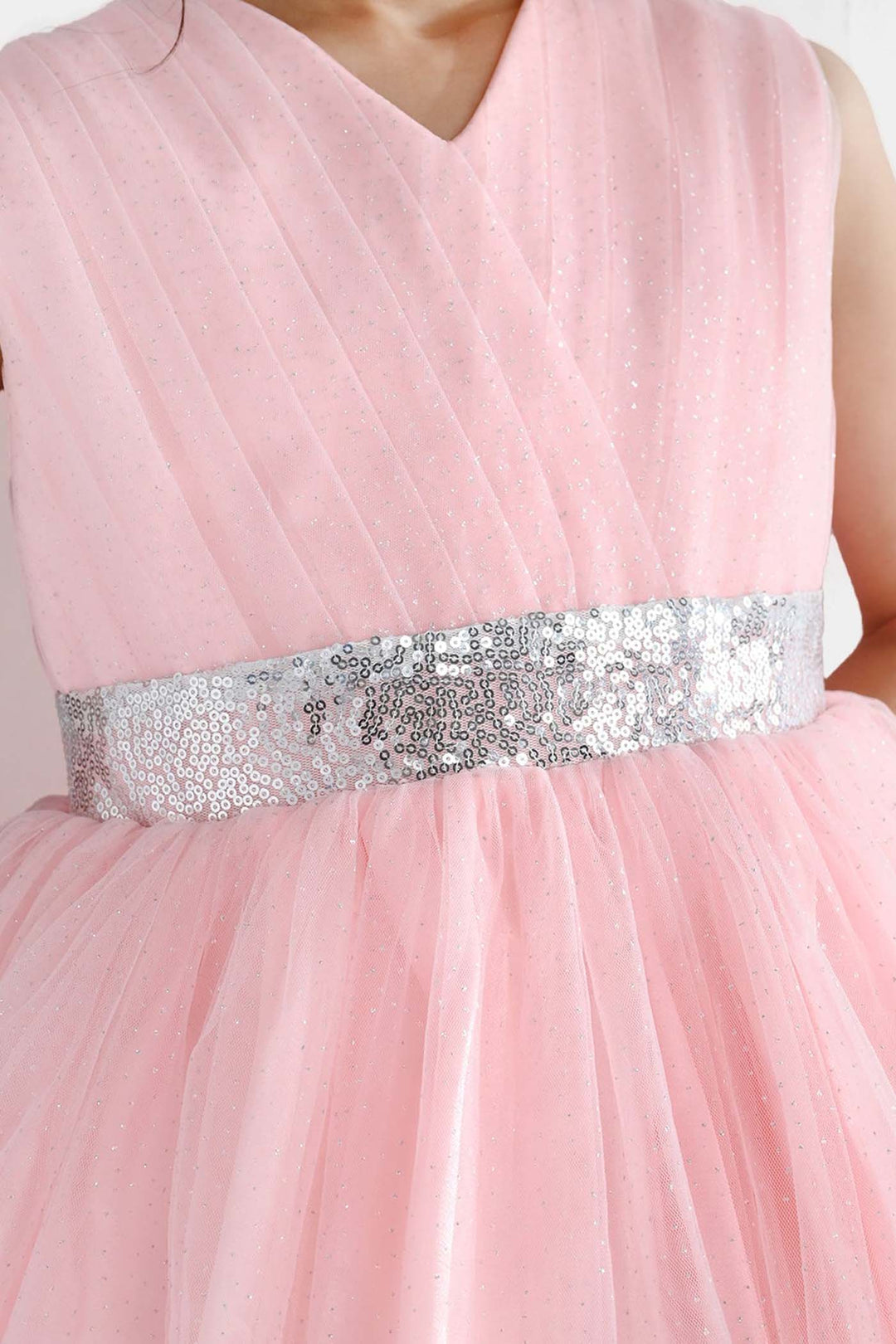 Girls Net Fancy Frock Adorable -Peach