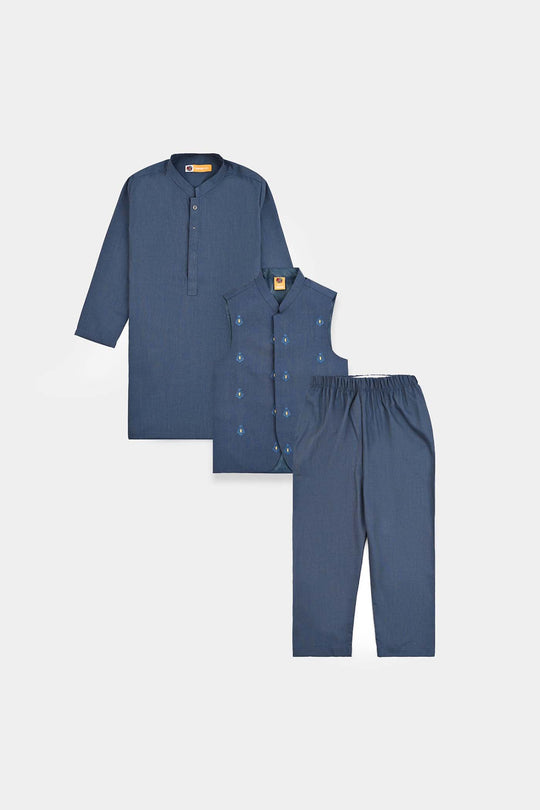Boys Poly Viscose 3 Piece Suit (Monotone)-Blue