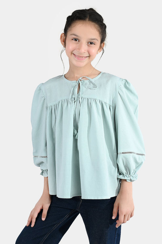 Girls Jacquard Casual Top - Smoke Green
