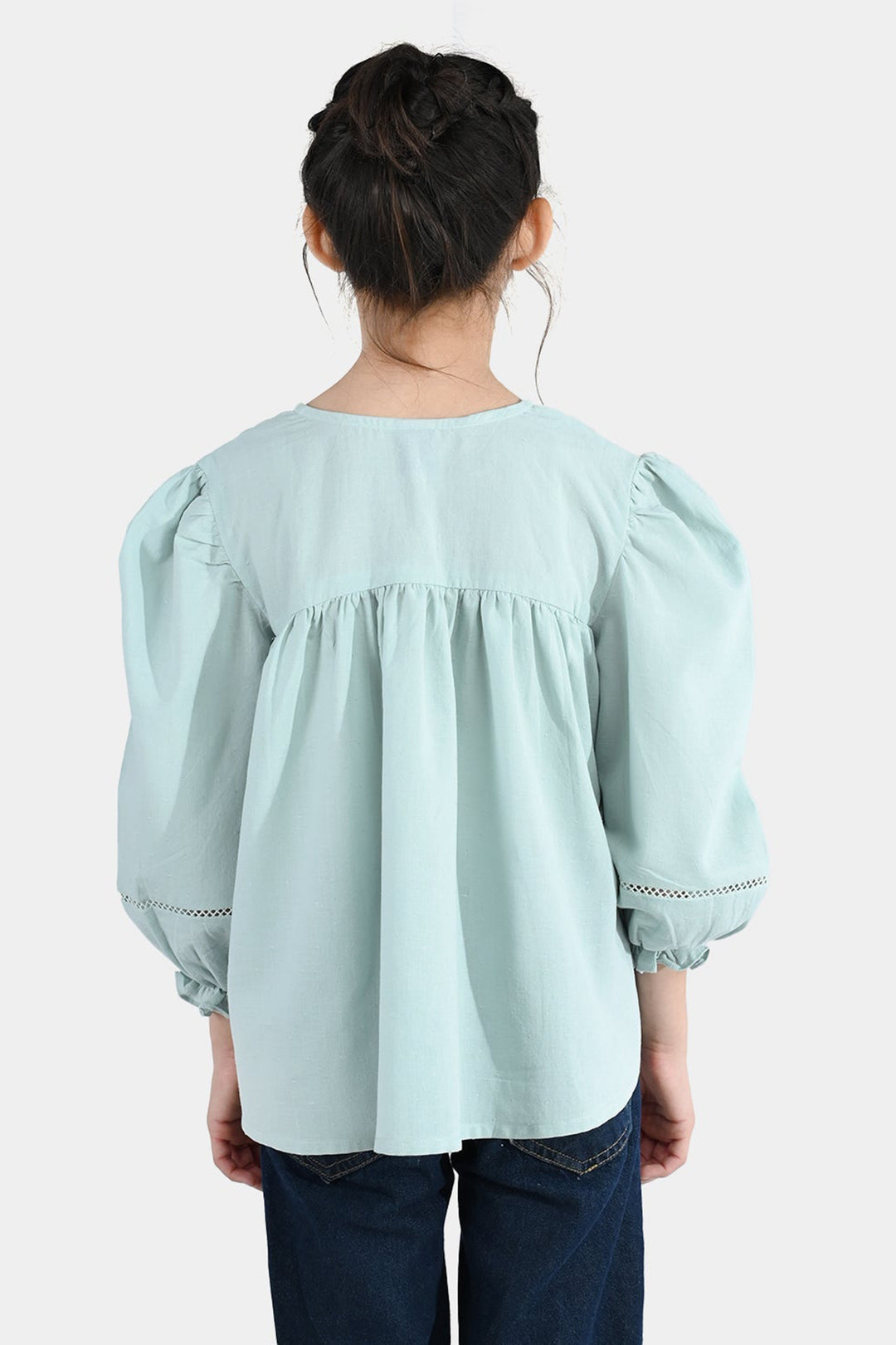 Girls Jacquard Casual Top - Smoke Green