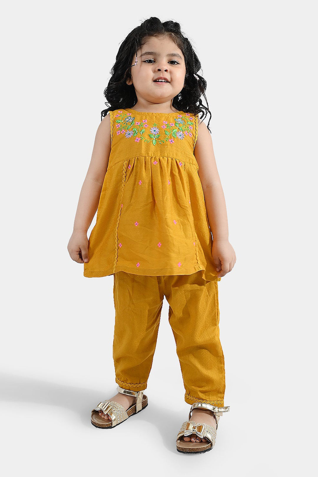 Infant Girls Cotton Jacquard Emb 2Pcs Little Diva-Mustard