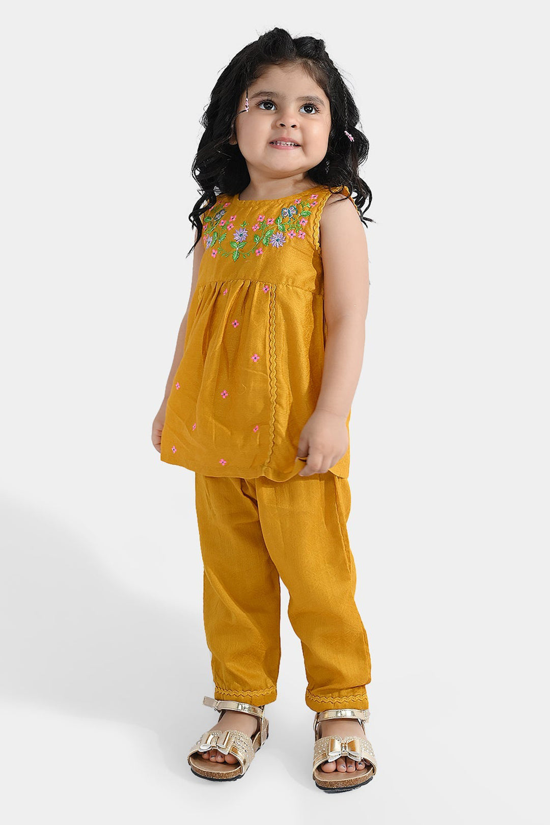 Infant Girls Cotton Jacquard Emb 2Pcs Little Diva-Mustard