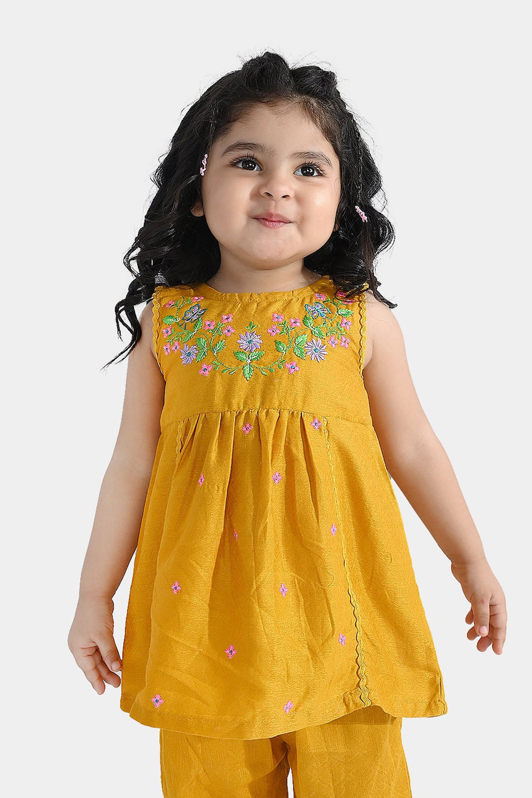 Infant Girls Cotton Jacquard Emb 2Pcs Little Diva-Mustard