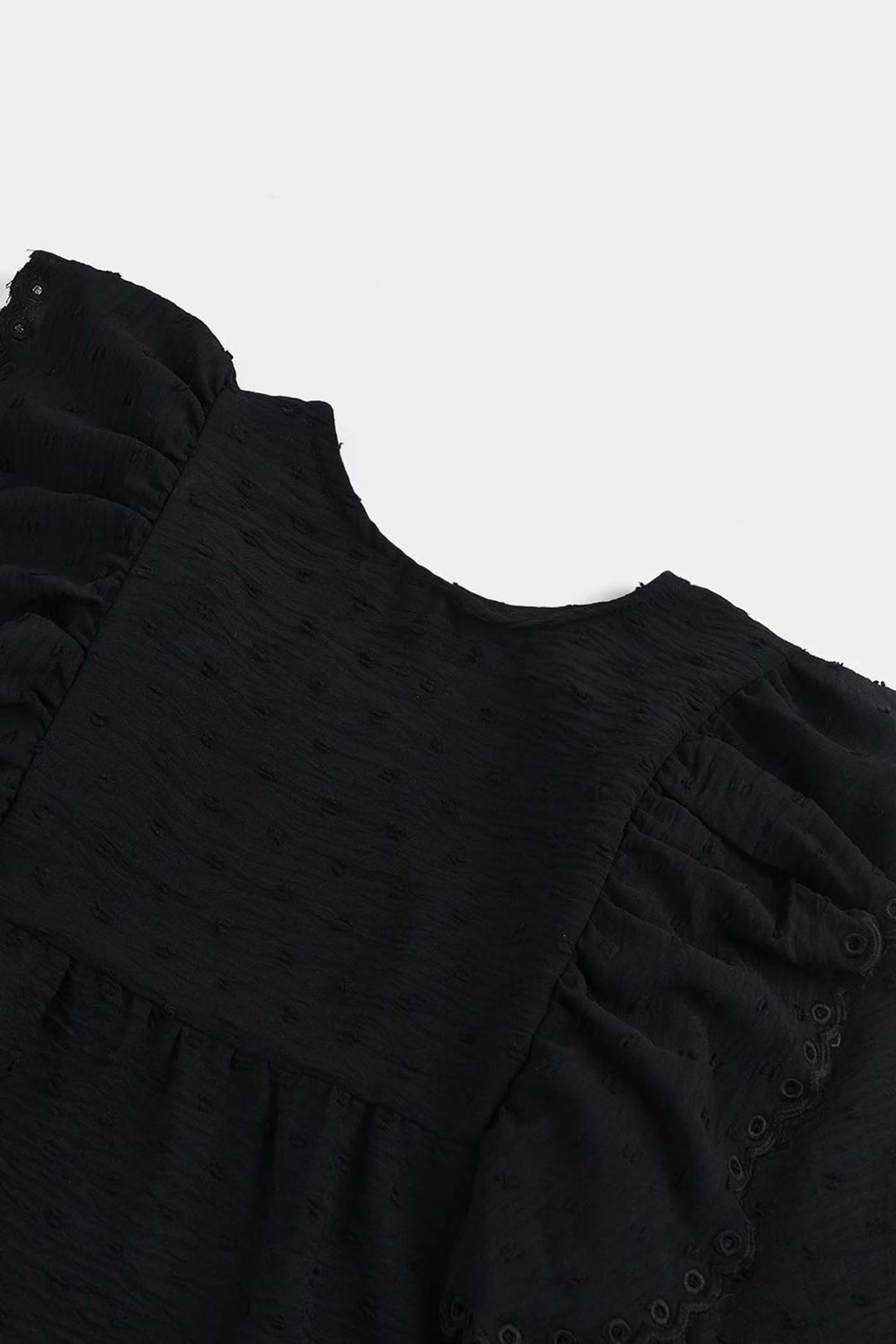 Girls Cotton Emb Top Maroon Ruffles-BLACK