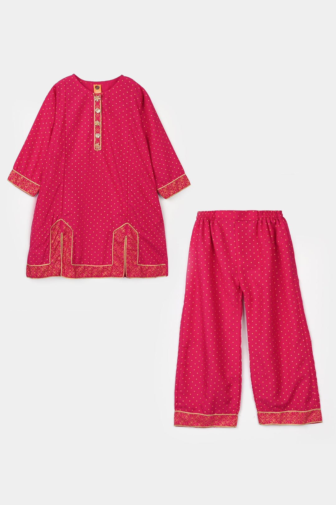 Girls Cotton 2-Pcs Suit (Arzoo) - Bright Pink