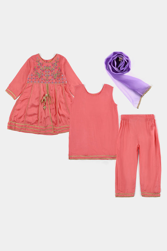 Girls Raw Silk 4Pcs Rashk-E- Chaman-Paradise Pink