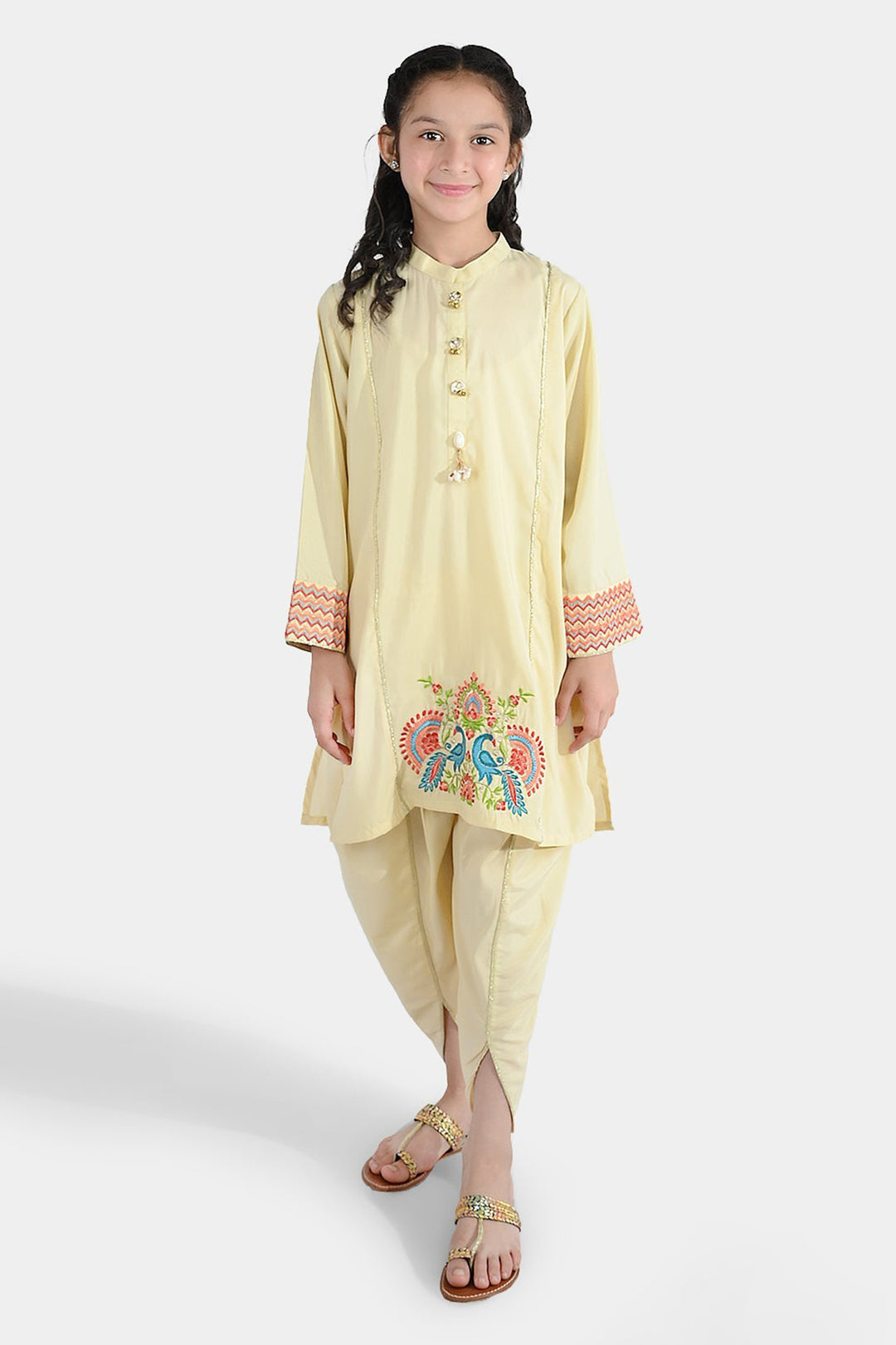 Girls poly cambric Emb 2Pcs Dilkash-Cream