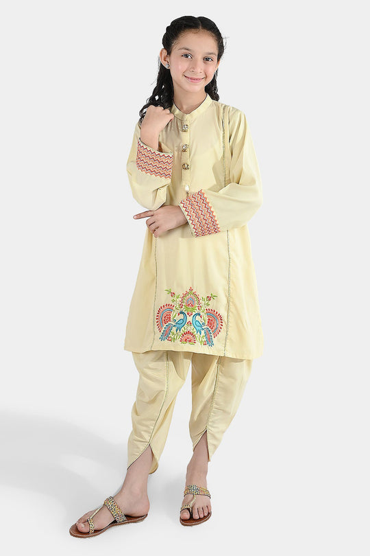 Girls poly cambric Emb 2Pcs Dilkash-Cream