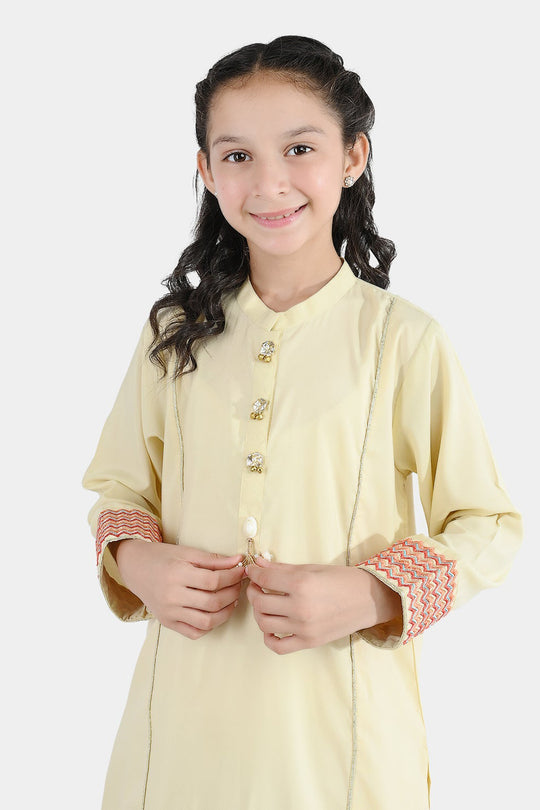 Girls poly cambric Emb 2Pcs Dilkash-Cream