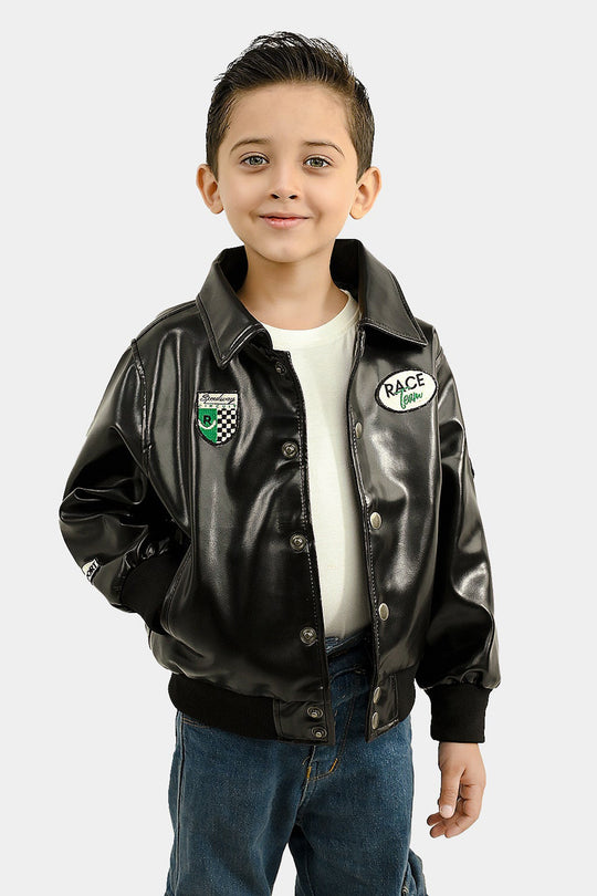 Boys PU Jacket Race Team - BLACK