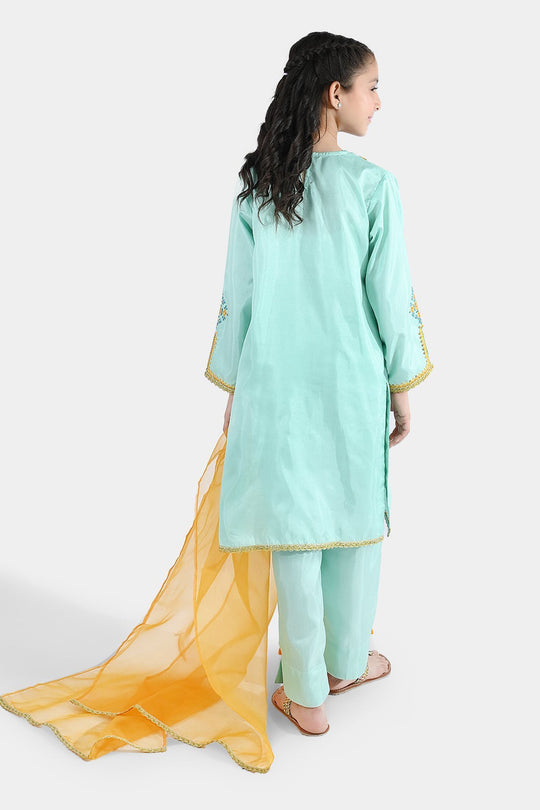 Girls Raw Silk Fancy 3Pcs Roop-Mint Green