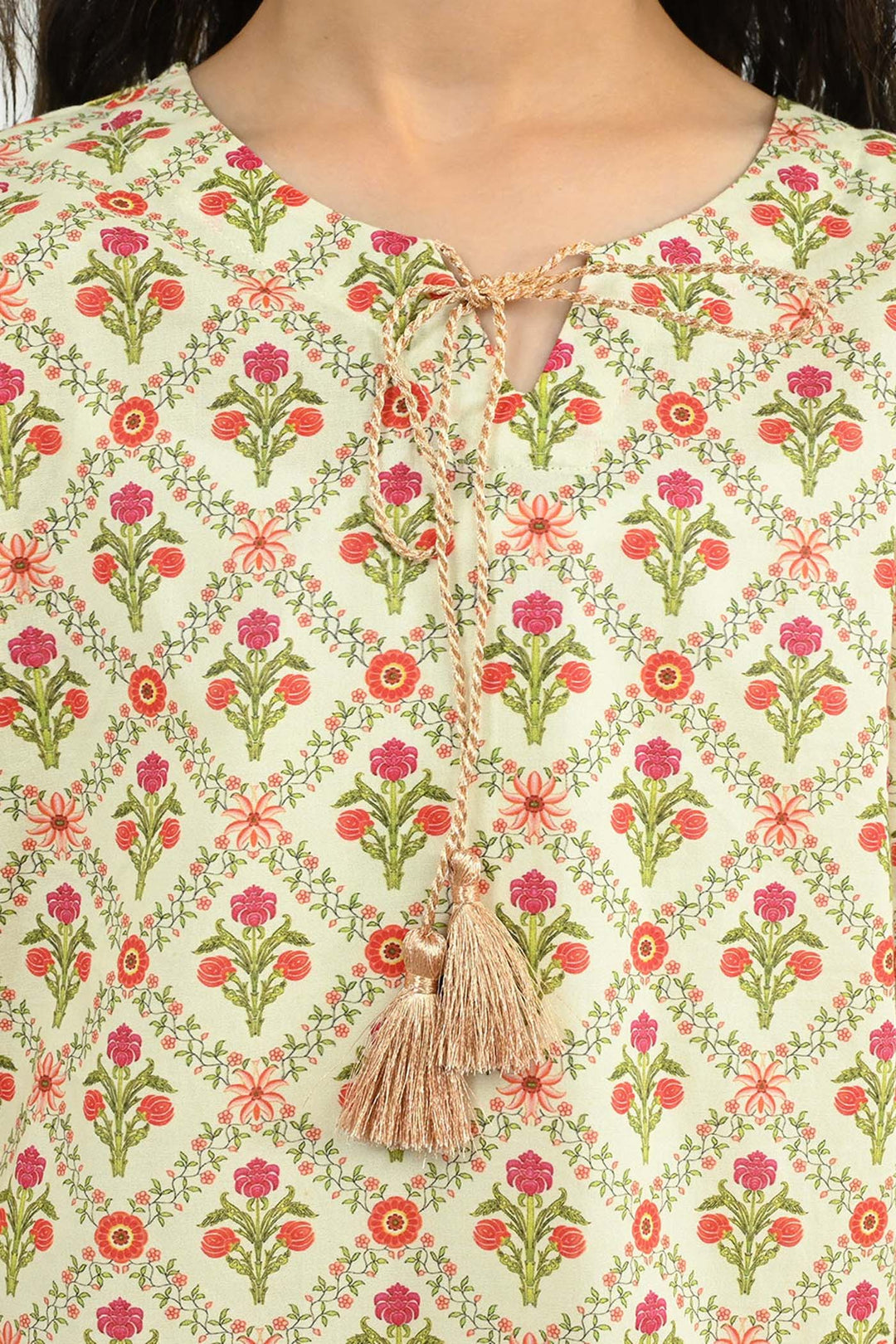 Girls Cotton Printed 2Pcs Chamak - Cream