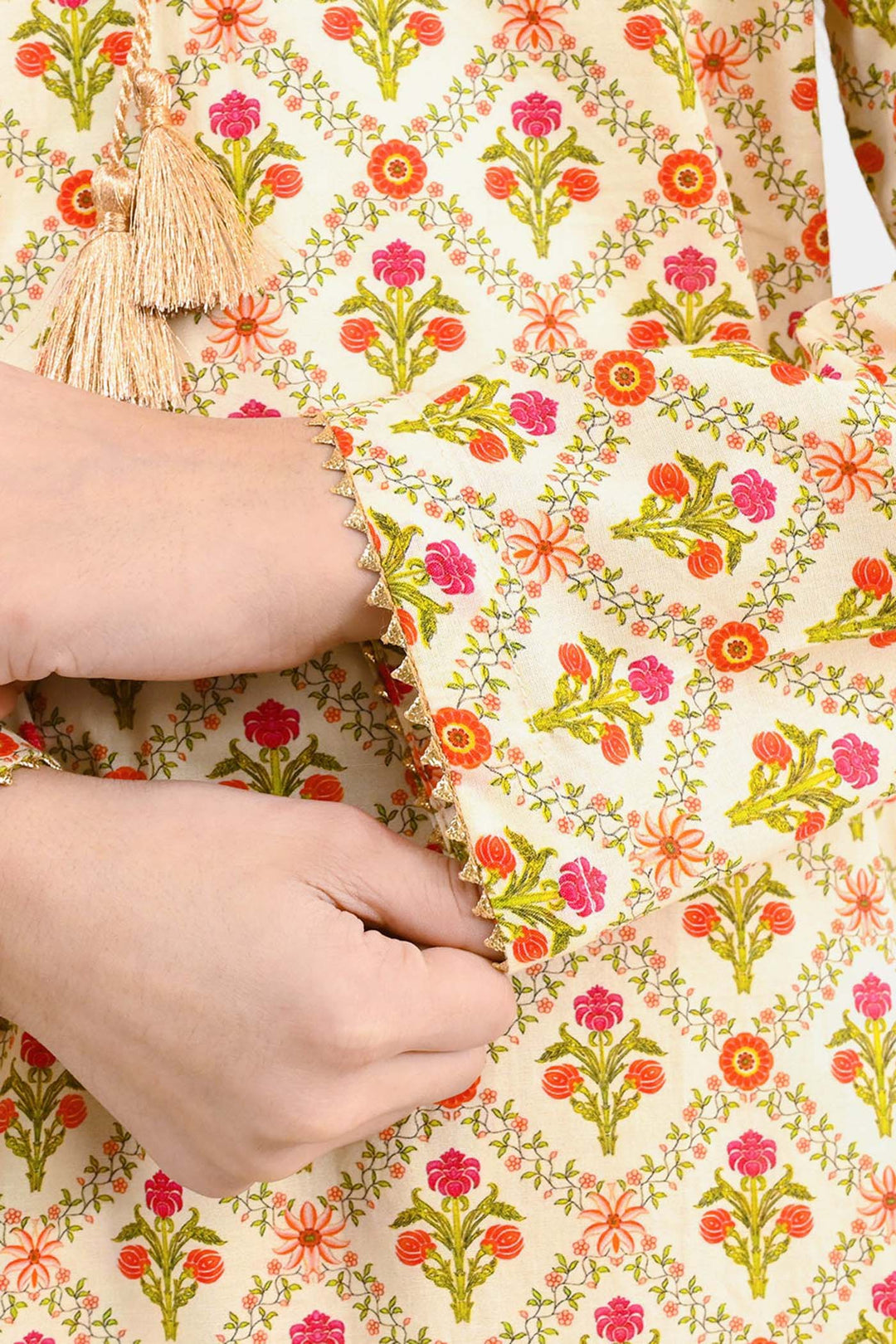 Girls Cotton Printed 2Pcs Chamak - Cream