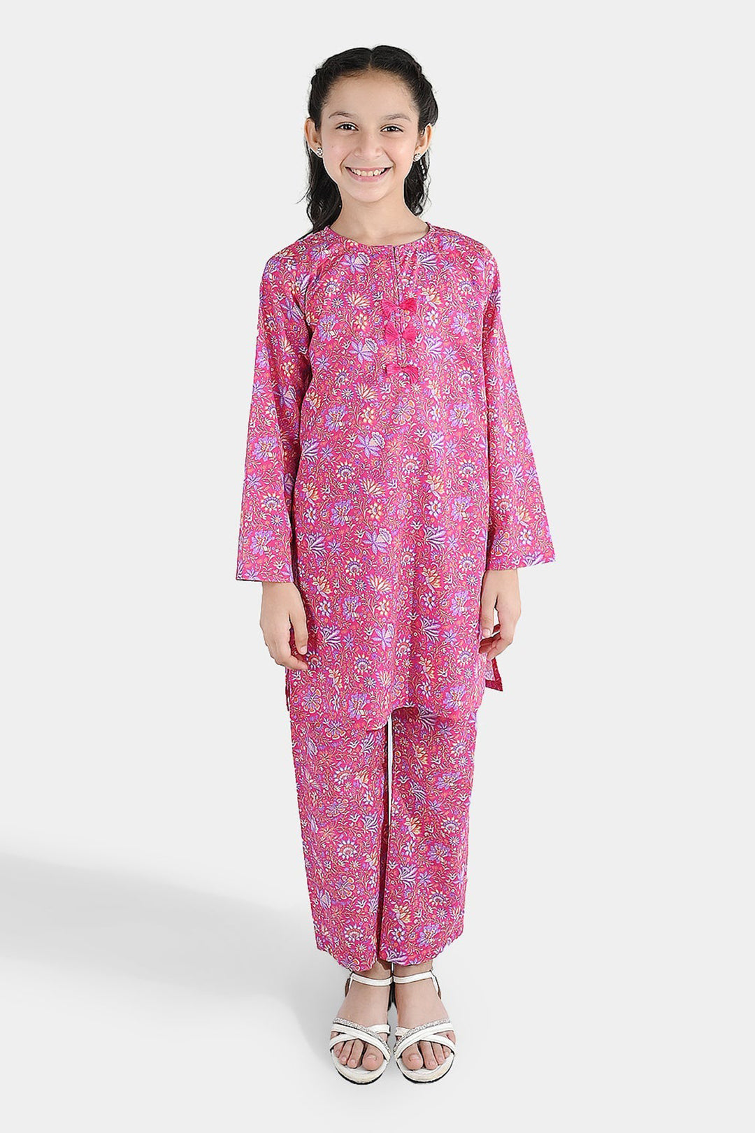 Girls Cotton Printed 2Pcs Floral-PINK