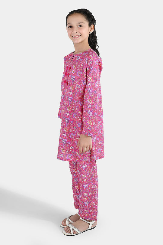 Girls Cotton Printed 2Pcs Floral-PINK