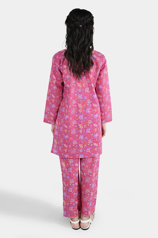 Girls Cotton Printed 2Pcs Floral-PINK