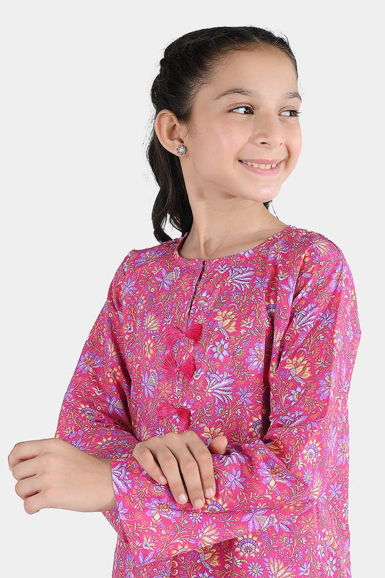 Girls Cotton Printed 2Pcs Floral-PINK