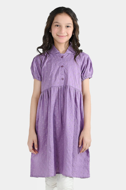 Girls Chicken Kari Embroidered Frock Grape-Purple