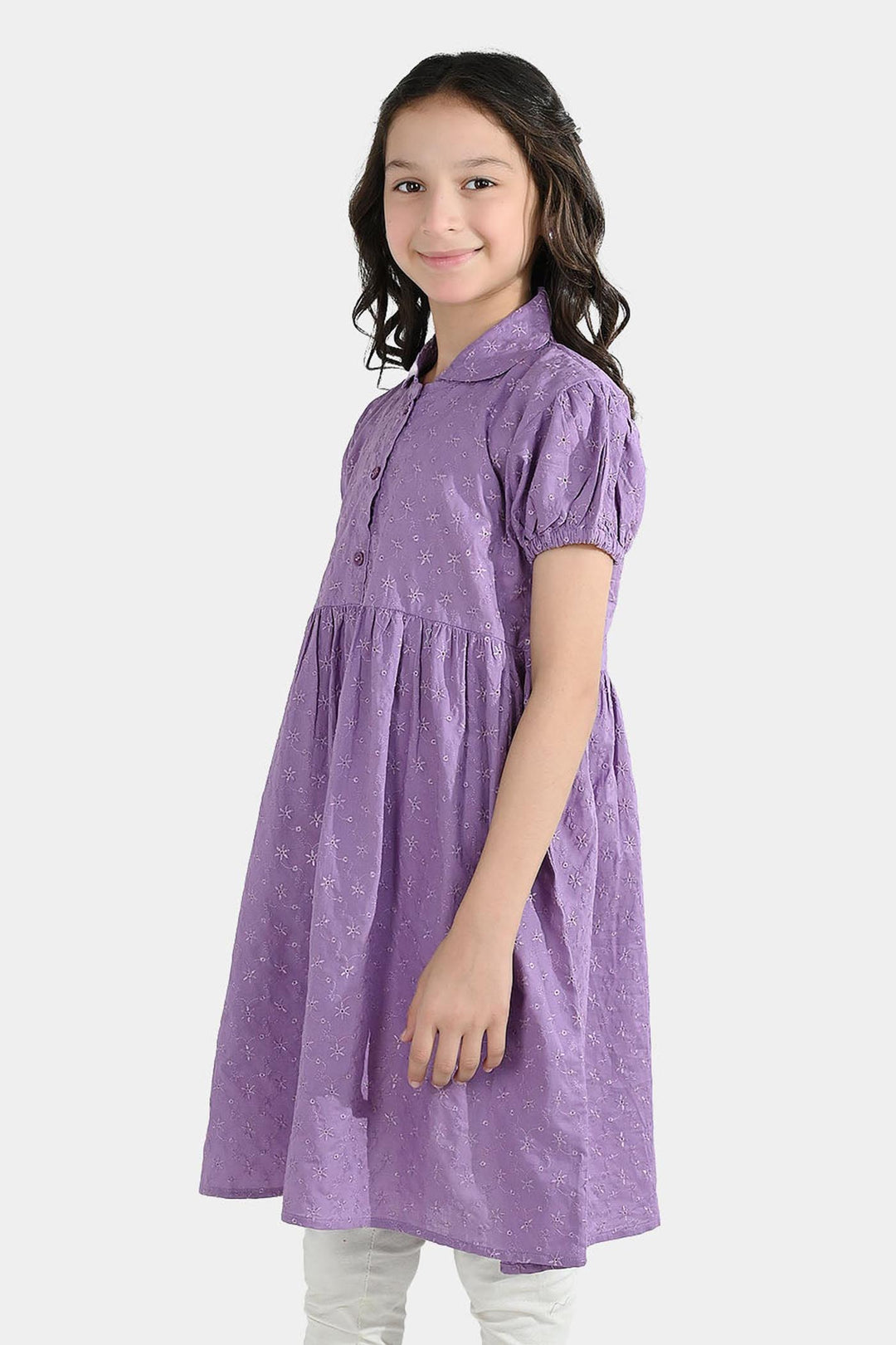 Girls Chicken Kari Embroidered Frock Grape-Purple