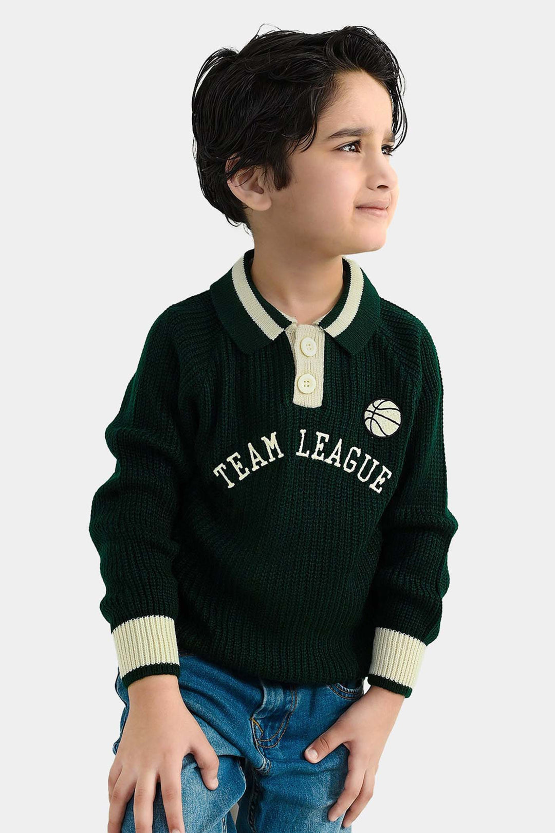 Boys Acrylic Sweater Team League - GREEN