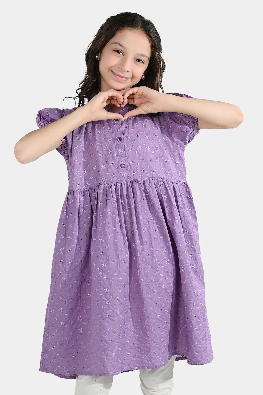 Girls Chicken Kari Embroidered Frock Grape-Purple