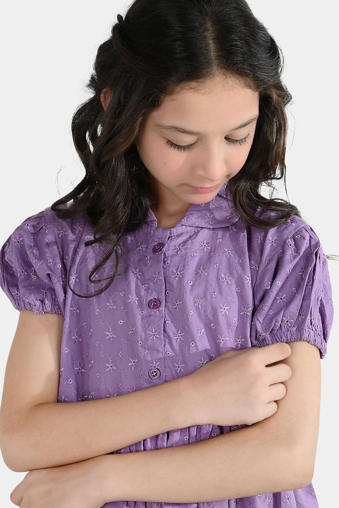 Girls Chicken Kari Embroidered Frock Grape-Purple
