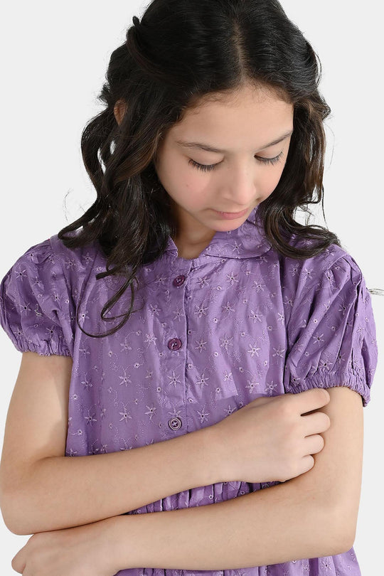 Girls Chicken Kari Embroidered Frock Grape-Purple