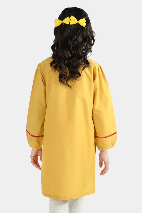 Girls Cotton Emb Kurti Nagma-Mustard