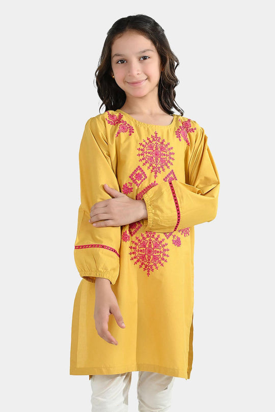 Girls Cotton Emb Kurti Nagma-Mustard