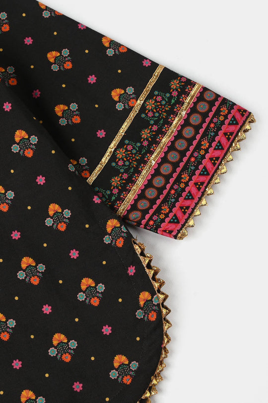 Infant Girls Cotton Printed Kurti (Swan) - Black