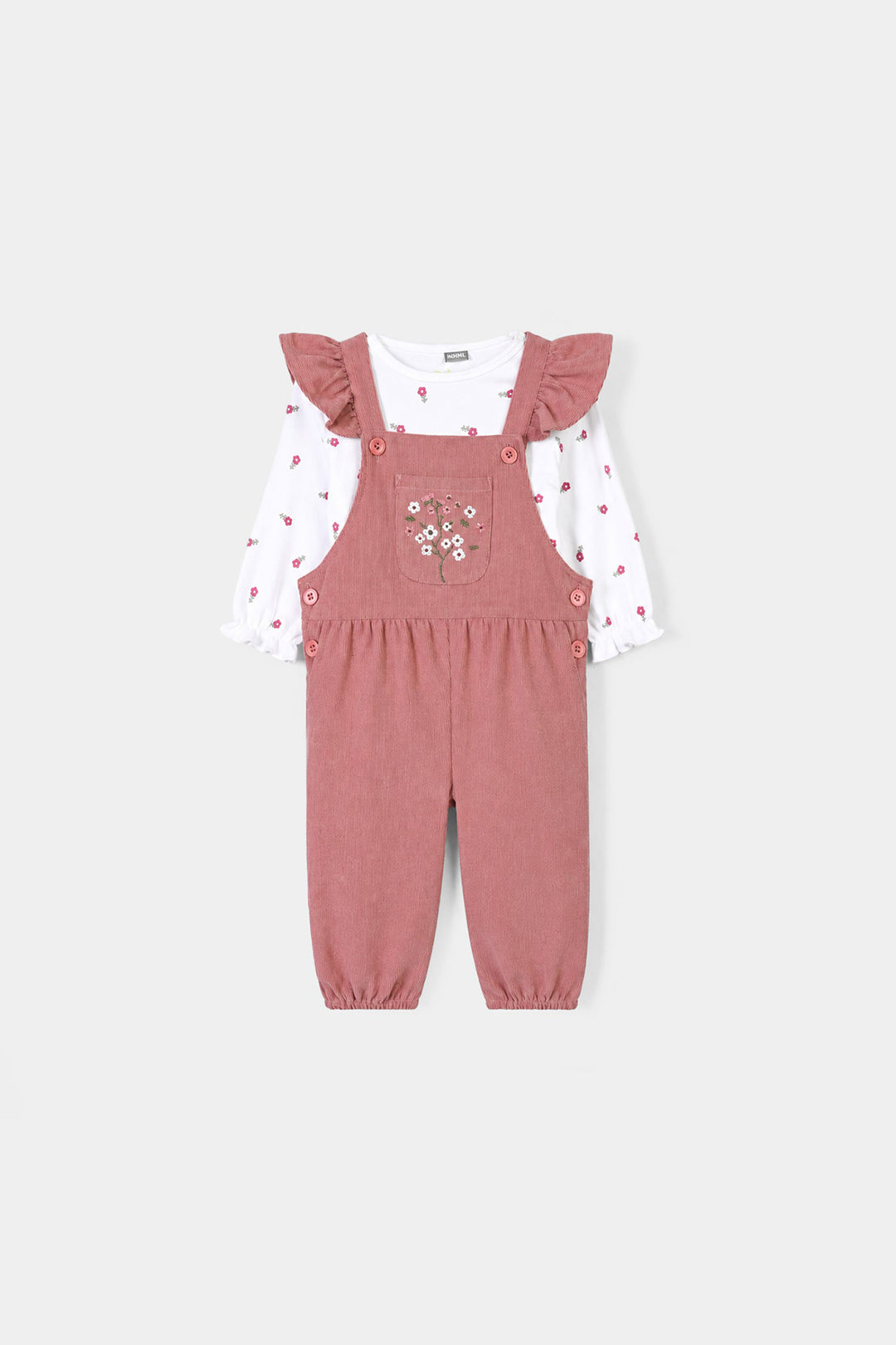 Infant Girls Corduroy Dungaree Suit-CORAL-Pink