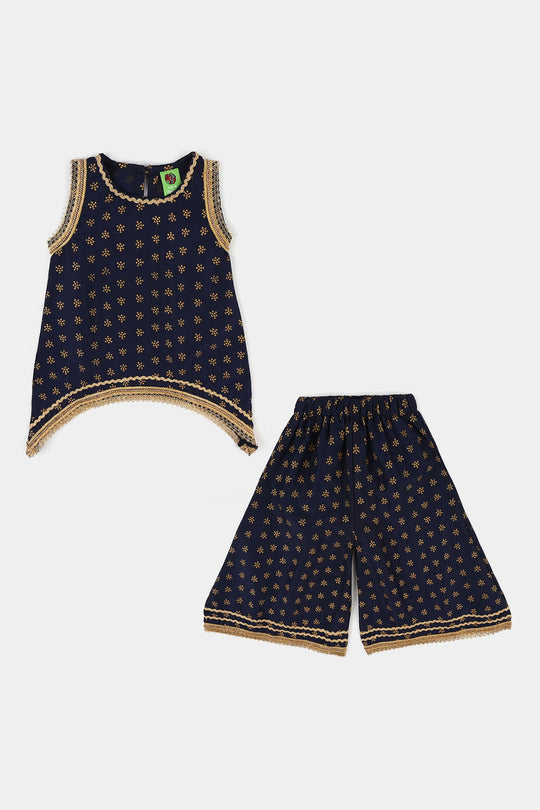 Infant Girls Poly Cambric 2-Pcs Suit (Inaya) - Navy Blue